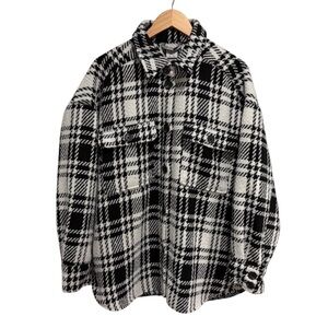 Denver Hayes Monochrome Oversized Houndstooth Jacket Shacket Collar Cuff XL